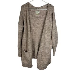 Ruby Moon Women's Large Beige Open Front‎ Cardigan Sweater Soft Cozy Pockets